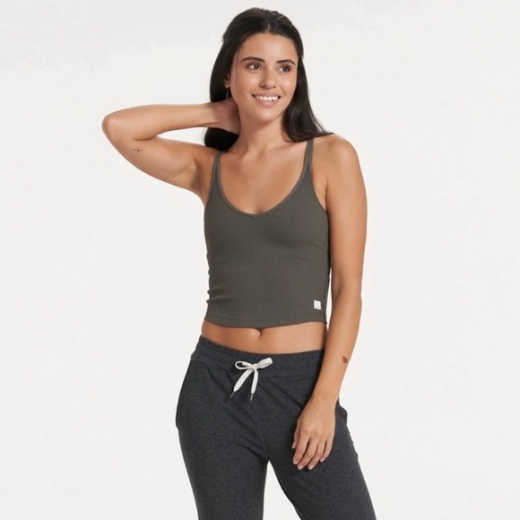 Vuori All The Feels Ribbed Strappy Tank Top Green Cropped Athleisure Yoga XL - Picture 3 of 11